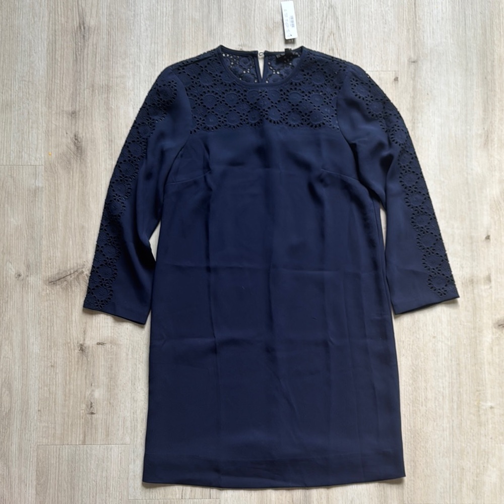 J. Crew Blue Sheath Dress 3/4 Sleeve Crew Neck